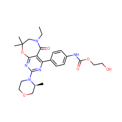 CCN1CC(C)(C)Oc2nc(N3CCOC[C@@H]3C)nc(-c3ccc(NC(=O)OCCO)cc3)c2C1=O ZINC000142196792