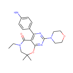 CCN1CC(C)(C)Oc2nc(N3CCOCC3)nc(-c3ccc(N)cc3)c2C1=O ZINC000225298630