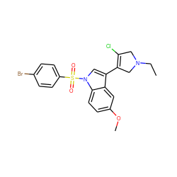 CCN1CC(Cl)=C(c2cn(S(=O)(=O)c3ccc(Br)cc3)c3ccc(OC)cc23)C1 ZINC000072176351