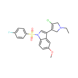 CCN1CC(Cl)=C(c2cn(S(=O)(=O)c3ccc(F)cc3)c3ccc(OC)cc23)C1 ZINC000072175775