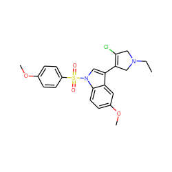 CCN1CC(Cl)=C(c2cn(S(=O)(=O)c3ccc(OC)cc3)c3ccc(OC)cc23)C1 ZINC000072176720