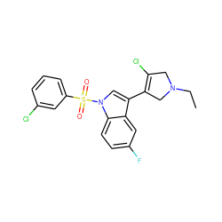 CCN1CC(Cl)=C(c2cn(S(=O)(=O)c3cccc(Cl)c3)c3ccc(F)cc23)C1 ZINC000072177551