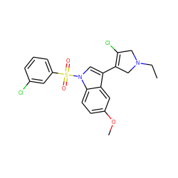 CCN1CC(Cl)=C(c2cn(S(=O)(=O)c3cccc(Cl)c3)c3ccc(OC)cc23)C1 ZINC000072177011