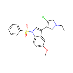 CCN1CC(Cl)=C(c2cn(S(=O)(=O)c3ccccc3)c3ccc(OC)cc23)C1 ZINC000072175804