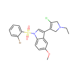 CCN1CC(Cl)=C(c2cn(S(=O)(=O)c3ccccc3Br)c3ccc(OC)cc23)C1 ZINC000072176406