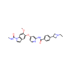 CCN1CC(c2ccc(C(=O)Nc3cc(Oc4cc5ccn(C(=O)NC)c5cc4OC)ccn3)cc2)C1 ZINC000169711546