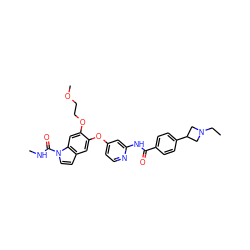 CCN1CC(c2ccc(C(=O)Nc3cc(Oc4cc5ccn(C(=O)NC)c5cc4OCCOC)ccn3)cc2)C1 ZINC000169711581