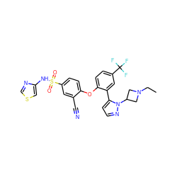 CCN1CC(n2nccc2-c2cc(C(F)(F)F)ccc2Oc2ccc(S(=O)(=O)Nc3cscn3)cc2C#N)C1 ZINC000095584843