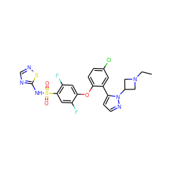 CCN1CC(n2nccc2-c2cc(Cl)ccc2Oc2cc(F)c(S(=O)(=O)Nc3ncns3)cc2F)C1 ZINC000095582558