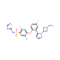 CCN1CC(n2nccc2-c2cc(F)ccc2Oc2cc(F)c(S(=O)(=O)Nc3ncns3)cc2Cl)C1 ZINC000095582225
