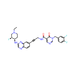 CCN1CC[C@@H](Nc2cnc3ccc(C#CCNC(=O)c4cncn(Cc5ccc(F)c(F)c5)c4=O)cc3n2)[C@@H](F)C1 ZINC000096176156