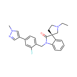 CCN1CC[C@]2(C1)C(=O)N(Cc1ccc(-c3cnn(C)c3)cc1F)c1ccccc12 ZINC000095587743