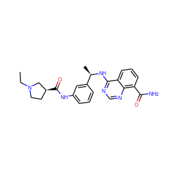 CCN1CC[C@H](C(=O)Nc2cccc([C@@H](C)Nc3ncnc4c(C(N)=O)cccc34)c2)C1 ZINC000114345131