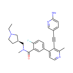 CCN1CC[C@H](CN(C)C(=O)c2cc(-c3ccnc(C)c3C#Cc3ccc(N)nc3)ccc2F)C1 ZINC000202384171