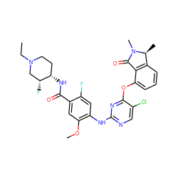 CCN1CC[C@H](NC(=O)c2cc(OC)c(Nc3ncc(Cl)c(Oc4cccc5c4C(=O)N(C)[C@H]5C)n3)cc2F)[C@H](F)C1 ZINC000146057868