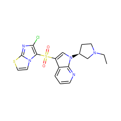 CCN1CC[C@H](n2cc(S(=O)(=O)c3c(Cl)nc4sccn34)c3cccnc32)C1 ZINC000064532104