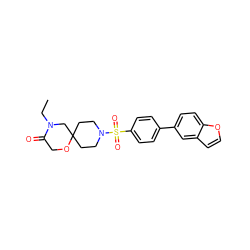 CCN1CC2(CCN(S(=O)(=O)c3ccc(-c4ccc5occc5c4)cc3)CC2)OCC1=O ZINC000095559730