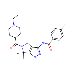 CCN1CCC(C(=O)N2Cc3c(NC(=O)c4ccc(F)cc4)n[nH]c3C2(C)C)CC1 ZINC000045391942