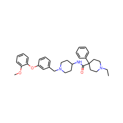 CCN1CCC(C(=O)NC2CCN(Cc3cccc(Oc4ccccc4OC)c3)CC2)(c2ccccc2)CC1 ZINC000013686231