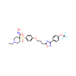 CCN1CCC(C(=O)NO)(S(=O)(=O)c2ccc(OCCCc3nc(-c4ccc(OC(F)(F)F)cc4)no3)cc2)CC1 ZINC000071341903