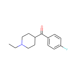 CCN1CCC(C(=O)c2ccc(F)cc2)CC1 ZINC000013731495