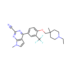 CCN1CCC(C)(COc2ccc(-c3nc(C#N)nc4c3ccn4C)cc2C(F)(F)F)CC1 ZINC001772619415