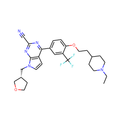 CCN1CCC(CCOc2ccc(-c3nc(C#N)nc4c3ccn4C[C@@H]3CCOC3)cc2C(F)(F)F)CC1 ZINC001772620289