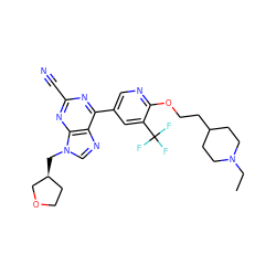 CCN1CCC(CCOc2ncc(-c3nc(C#N)nc4c3ncn4C[C@H]3CCOC3)cc2C(F)(F)F)CC1 ZINC001772608158