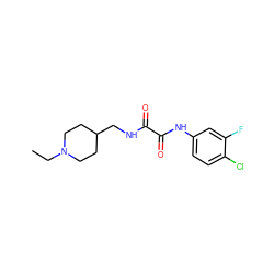 CCN1CCC(CNC(=O)C(=O)Nc2ccc(Cl)c(F)c2)CC1 ZINC000052913674