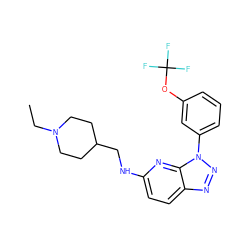 CCN1CCC(CNc2ccc3nnn(-c4cccc(OC(F)(F)F)c4)c3n2)CC1 ZINC000073274736