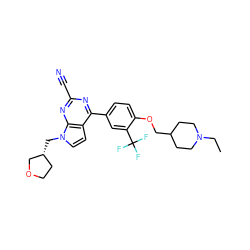 CCN1CCC(COc2ccc(-c3nc(C#N)nc4c3ccn4C[C@@H]3CCOC3)cc2C(F)(F)F)CC1 ZINC001772637545