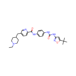 CCN1CCC(Cc2ccc(C(=O)Nc3ccc(NC(=O)Nc4cc(C(C)(C)C)on4)cc3)nc2)CC1 ZINC000095563488