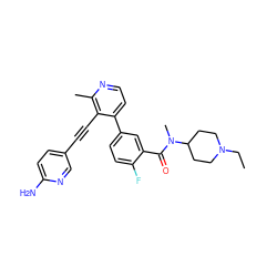 CCN1CCC(N(C)C(=O)c2cc(-c3ccnc(C)c3C#Cc3ccc(N)nc3)ccc2F)CC1 ZINC000202383519