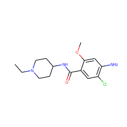 CCN1CCC(NC(=O)c2cc(Cl)c(N)cc2OC)CC1 ZINC000002000705