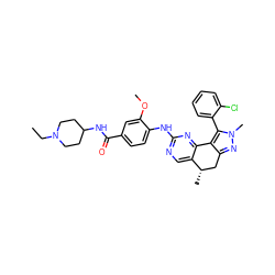 CCN1CCC(NC(=O)c2ccc(Nc3ncc4c(n3)-c3c(nn(C)c3-c3ccccc3Cl)C[C@@H]4C)c(OC)c2)CC1 ZINC000169702410