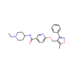 CCN1CCC(NC(=O)c2ccc(OCc3c(-c4ccccc4)noc3C)nc2)CC1 ZINC000143152576