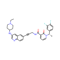 CCN1CCC(Nc2cnc3ccc(C#CCNC(=O)c4cccn([C@@H](C)c5ccc(F)c(F)c5)c4=O)cc3c2)CC1 ZINC000072317625