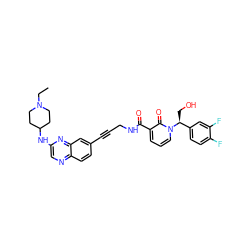 CCN1CCC(Nc2cnc3ccc(C#CCNC(=O)c4cccn([C@@H](CO)c5ccc(F)c(F)c5)c4=O)cc3n2)CC1 ZINC000072317623