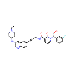 CCN1CCC(Nc2cnc3ccc(C#CCNC(=O)c4cccn([C@H](CO)c5cccc(F)c5)c4=O)cc3c2)CC1 ZINC000096176182