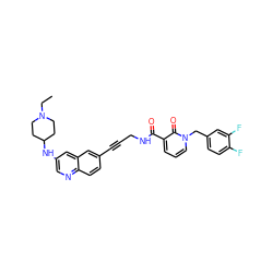 CCN1CCC(Nc2cnc3ccc(C#CCNC(=O)c4cccn(Cc5ccc(F)c(F)c5)c4=O)cc3c2)CC1 ZINC000096176179