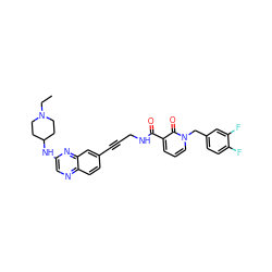 CCN1CCC(Nc2cnc3ccc(C#CCNC(=O)c4cccn(Cc5ccc(F)c(F)c5)c4=O)cc3n2)CC1 ZINC000096176157