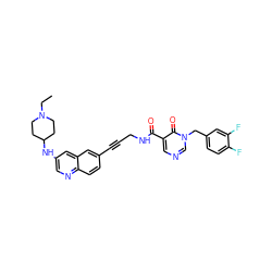 CCN1CCC(Nc2cnc3ccc(C#CCNC(=O)c4cncn(Cc5ccc(F)c(F)c5)c4=O)cc3c2)CC1 ZINC000096176178