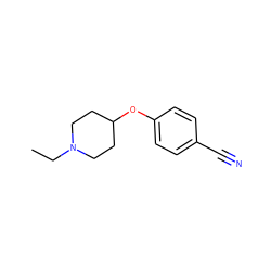 CCN1CCC(Oc2ccc(C#N)cc2)CC1 ZINC000013613391