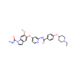 CCN1CCC(Oc2ccc(C(=O)Nc3cc(Oc4cc5ccn(C(=O)NC)c5cc4OC)ccn3)cc2)CC1 ZINC000169711532