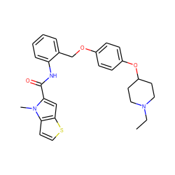 CCN1CCC(Oc2ccc(OCc3ccccc3NC(=O)c3cc4sccc4n3C)cc2)CC1 ZINC001772617975