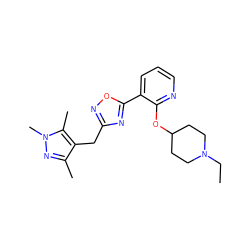 CCN1CCC(Oc2ncccc2-c2nc(Cc3c(C)nn(C)c3C)no2)CC1 ZINC000653759974