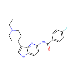 CCN1CCC(c2c[nH]c3ccc(NC(=O)c4ccc(F)cc4)nc23)CC1 ZINC000013523781