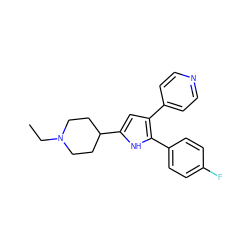 CCN1CCC(c2cc(-c3ccncc3)c(-c3ccc(F)cc3)[nH]2)CC1 ZINC000028474813