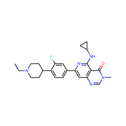 CCN1CCC(c2ccc(-c3cc4ncn(C)c(=O)c4c(NC4CC4)n3)cc2F)CC1 ZINC000115624017