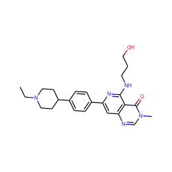 CCN1CCC(c2ccc(-c3cc4ncn(C)c(=O)c4c(NCCCO)n3)cc2)CC1 ZINC000115624616